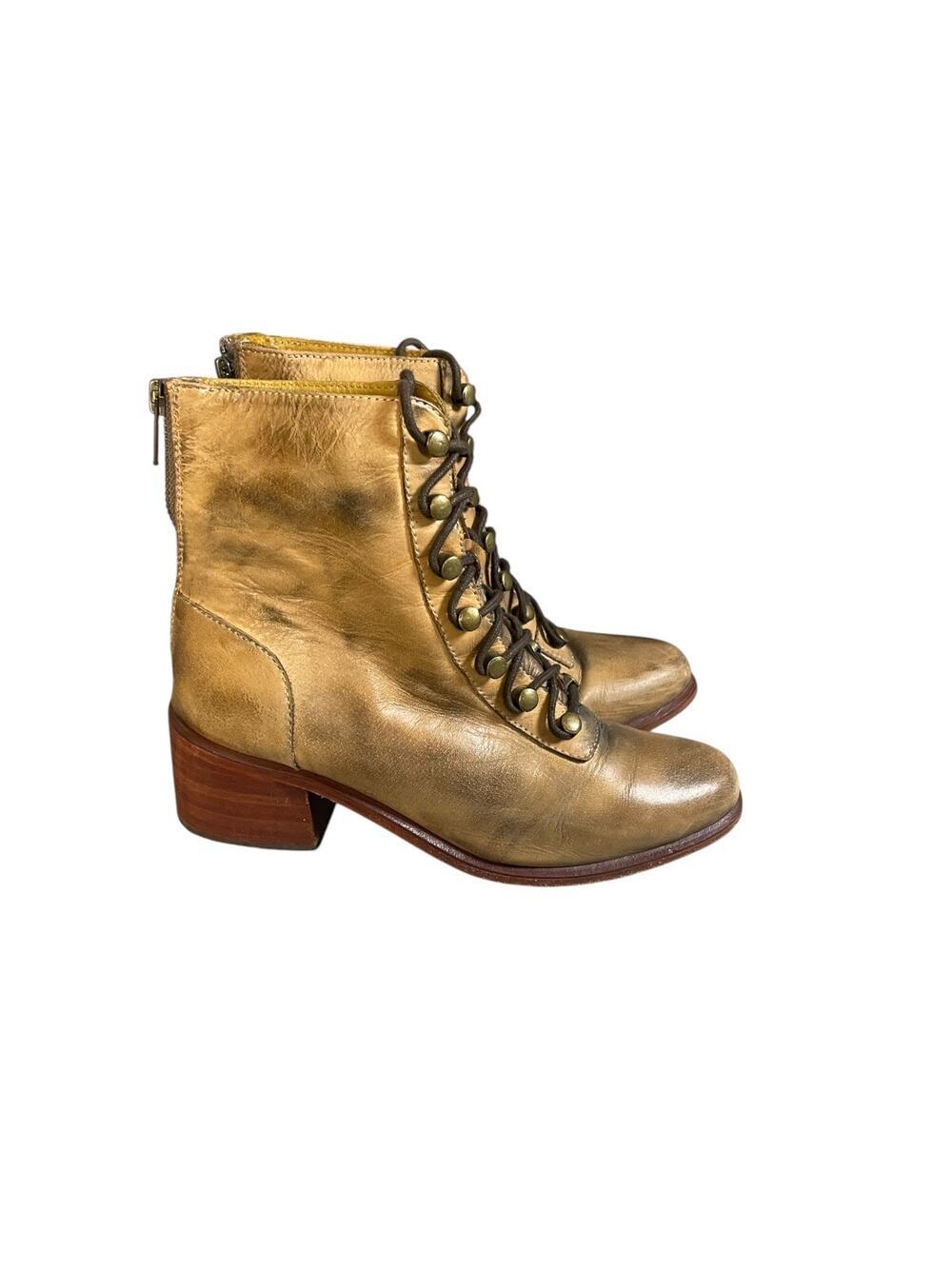 Free People Women’s Eberly Distressed Tan Leather Lace Up Booties Size-36 (6)